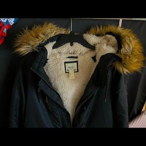 Warm Fur Lined Jacket with Removable Hood